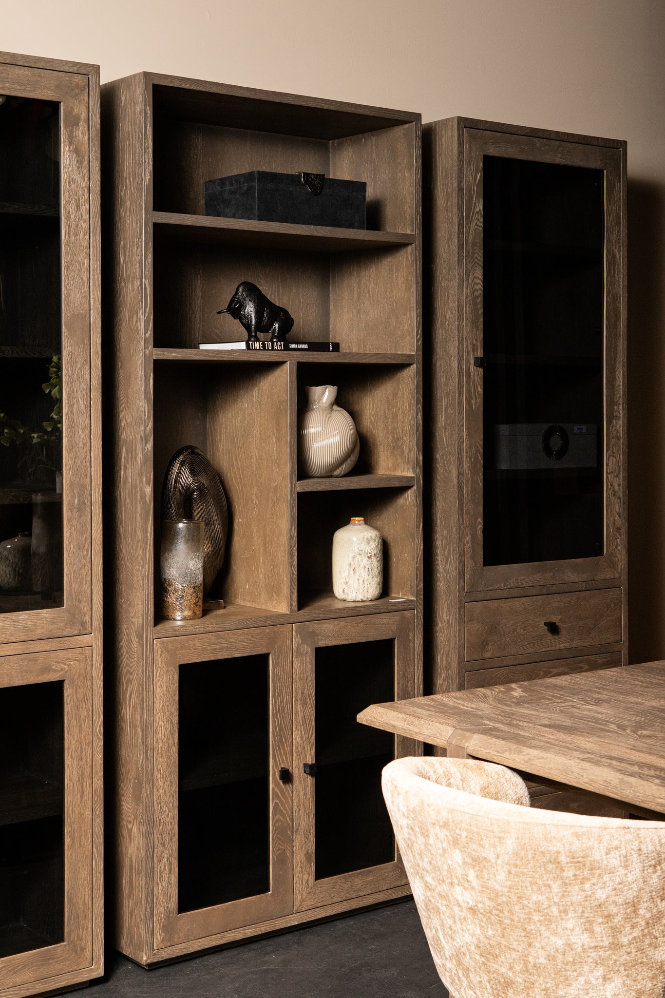 Oak Cabinet Armarium 1 Door 4 Drawers Glay