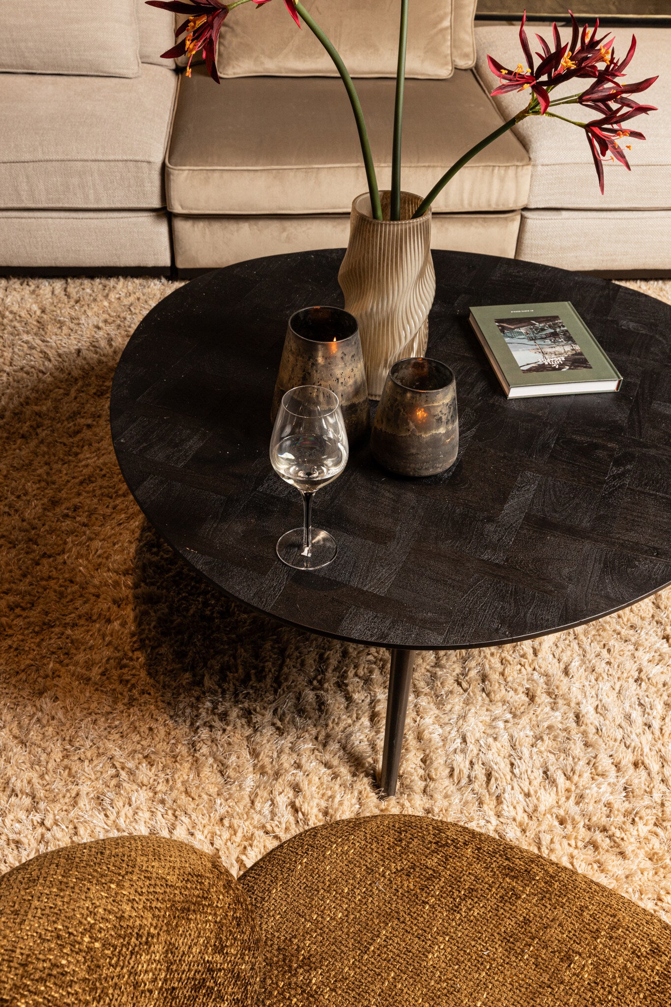 Fieron Black Wooden Coffee Table Organic Round