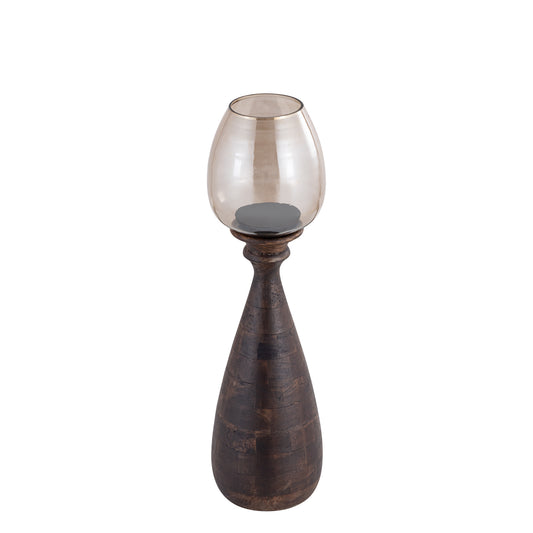Midi Bruin Mangohout Windlicht met Stormlight Lustre Glas S 67x17x17 cm