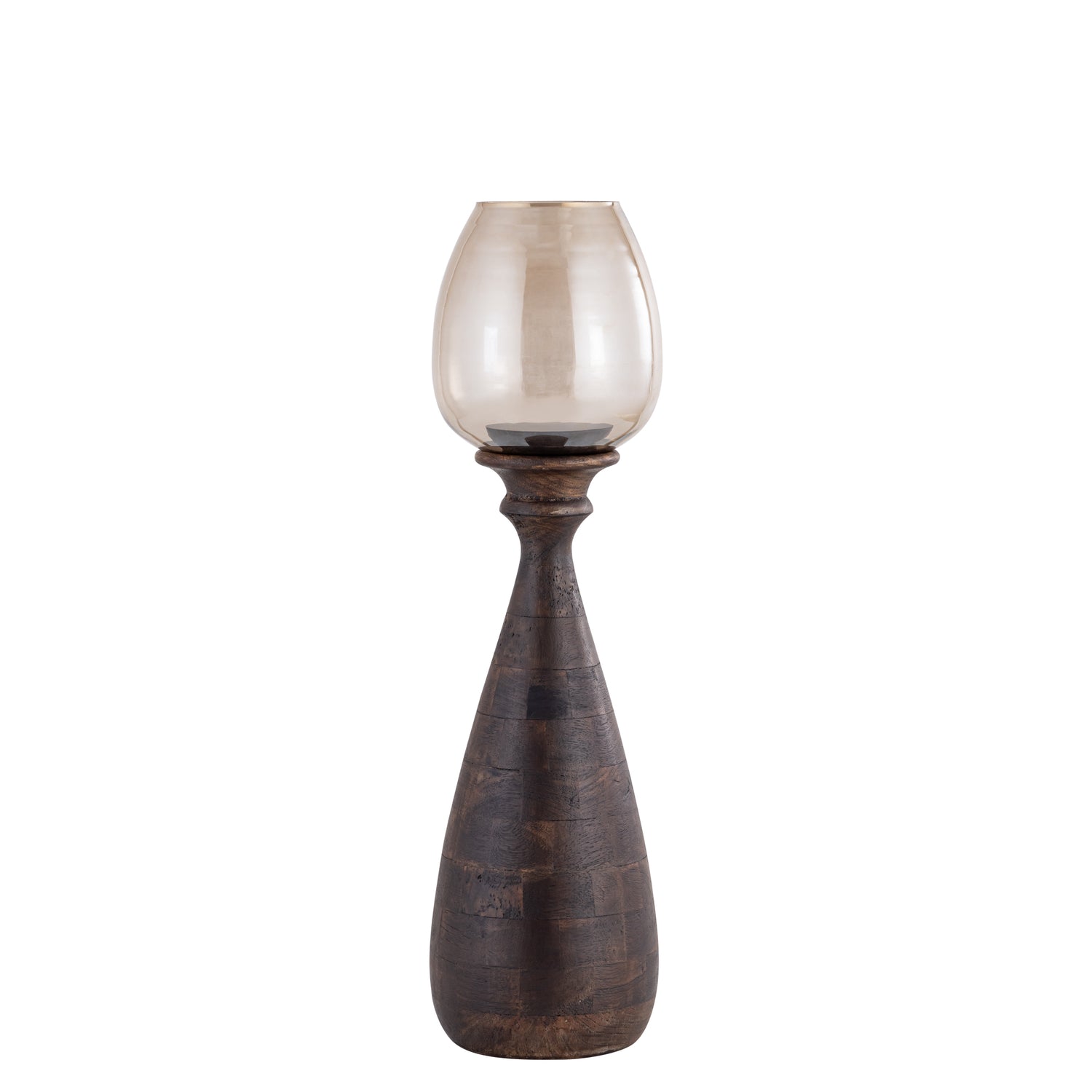 Midi Bruin Mangohout Windlicht met Stormlight Lustre Glas S 67x17x17 cm