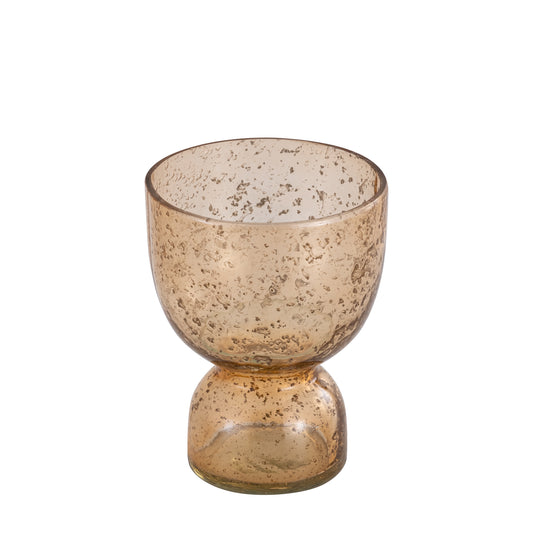 Laurynn Bruine Stenen Look Glazen Theelicht Op Voet S - Set van 6 Stuks - 6 Sets 12.5x12x12 cm