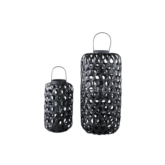 Mayita Zwarte Ronde Bamboe Lantaarn Met Glas Set Van 2 - 2 Sets 81x40x40 cm