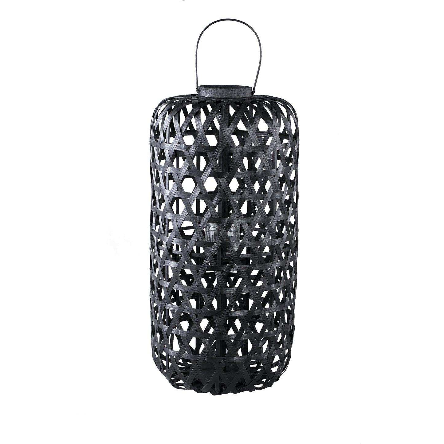 Mayita Zwarte Ronde Bamboe Lantaarn Met Glas Set Van 2 - 2 Sets 81x40x40 cm