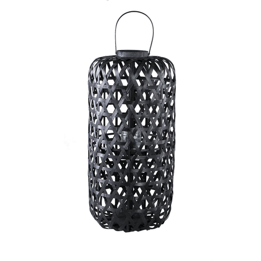 Mayita Zwarte Ronde Bamboe Lantaarn Met Glas Set Van 2 - 2 Sets 81x40x40 cm