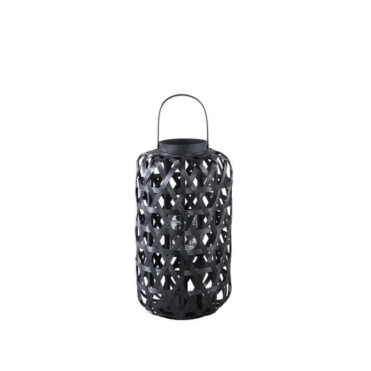 Mayita Black Round Bamboo Lantern With Glass S