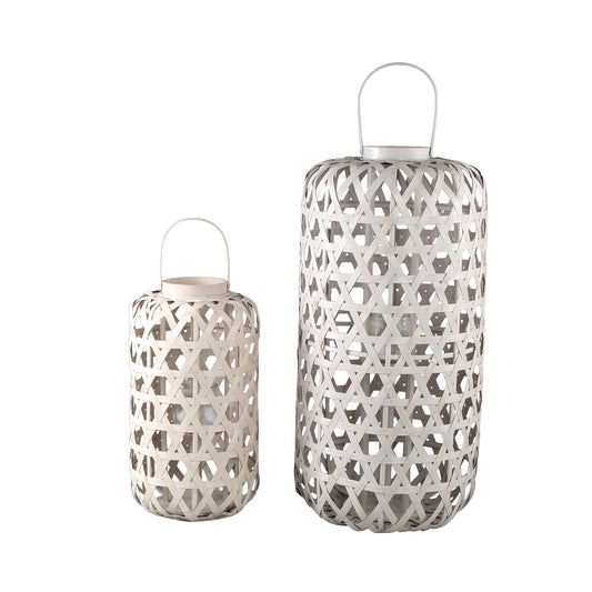 Mayita Zand Ronde Bamboe Lantaarn Met Glas L - Set van 2 - 2 Sets 81x40x40 cm