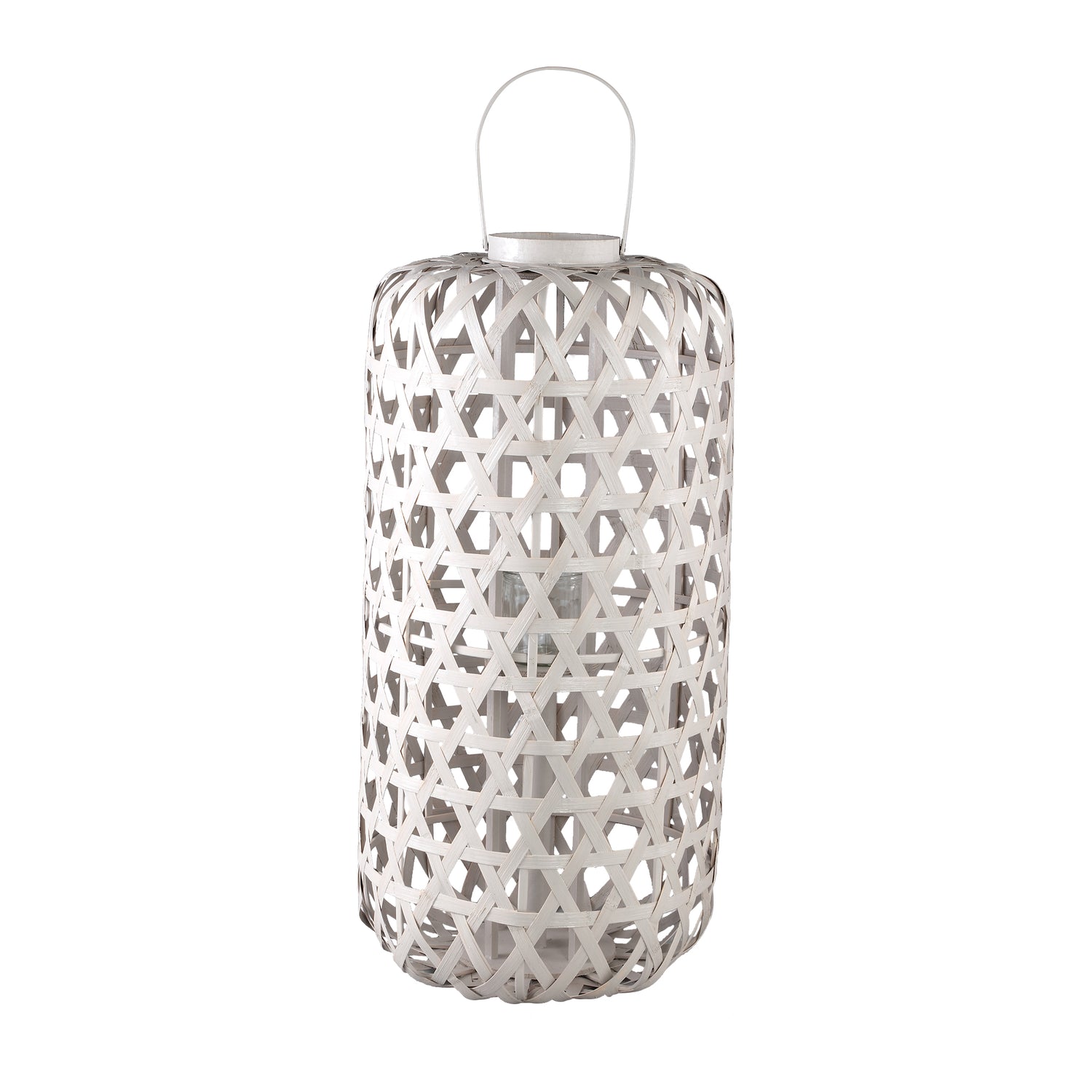 Mayita Zand Ronde Bamboe Lantaarn Met Glas L - Set van 2 - 2 Sets 81x40x40 cm