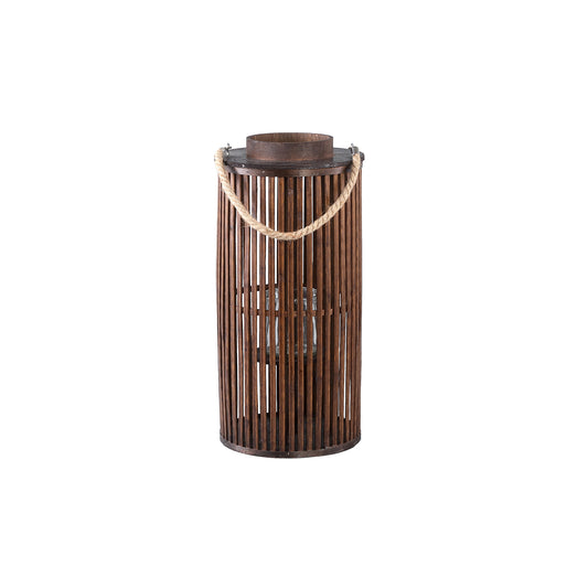 Zafria Bruine Ronde Bamboe Lantaarn Met Glas - Set van 2 - 2 Sets 50x24x24 cm