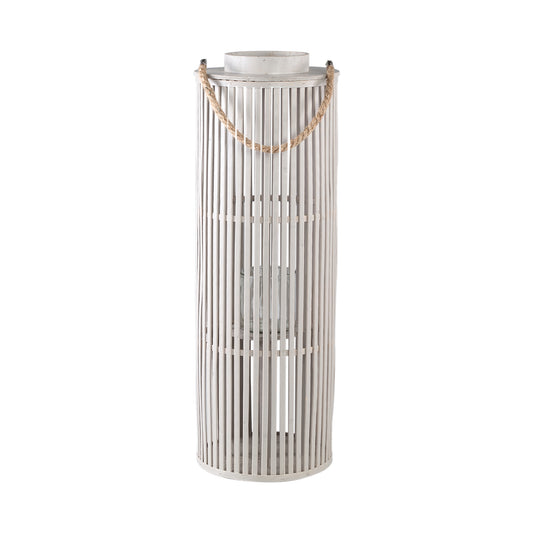 Zafria Crème Bamboe Lantaarn Rond Met Glas Set van 2 - 2 Sets 70x24x24 cm
