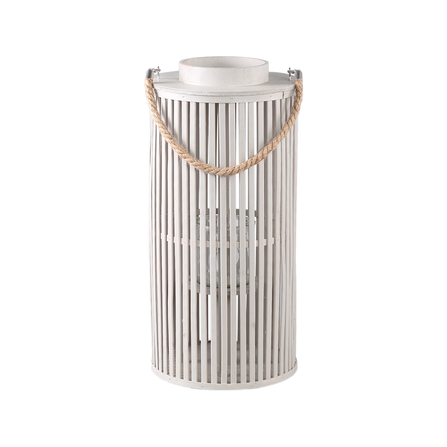 Zafria Crème Ronde Bamboe Lantaarn Met Glas Set van 2 - 2 Sets 50x24x24 cm