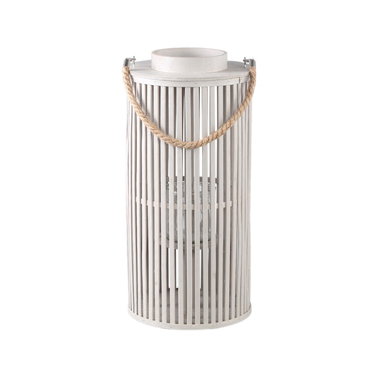 Zafria Crème Ronde Bamboe Lantaarn Met Glas Set van 2 - 2 Sets 50x24x24 cm
