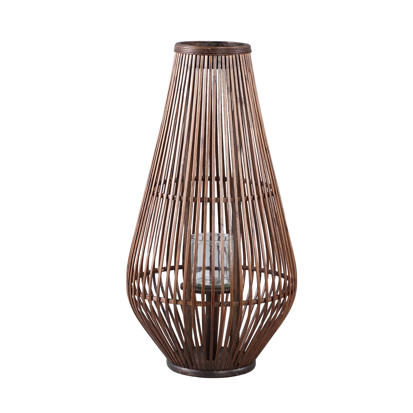Lysia Bruine Ronde Bamboe Lantaarn Met Glas Set Van 2 - 2 Sets 68x35x35 cm