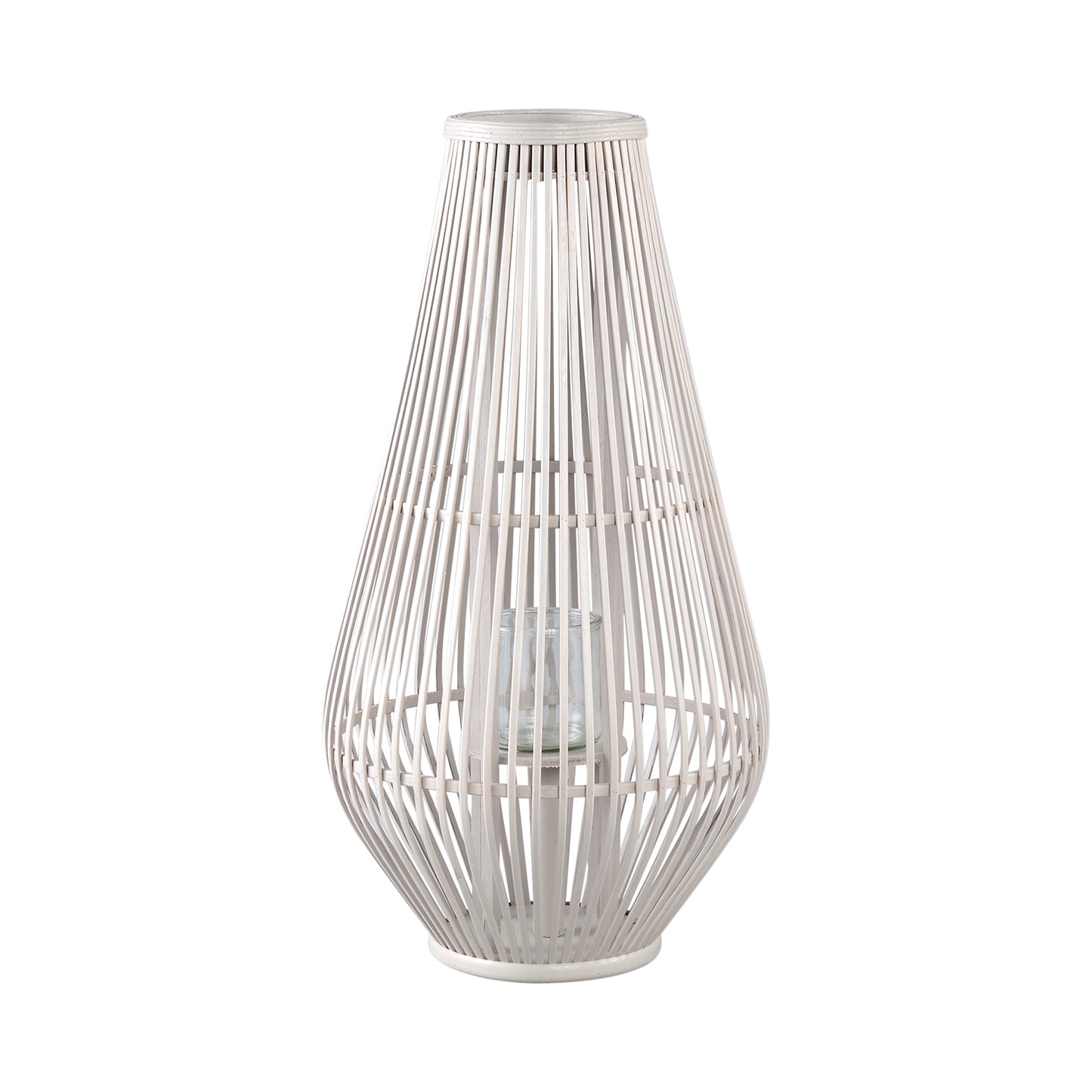 Lysia Zand Ronde Bamboe Lantaarn Met Glas Set Van 2 Stuks L - 2 Sets 68x35x35 cm