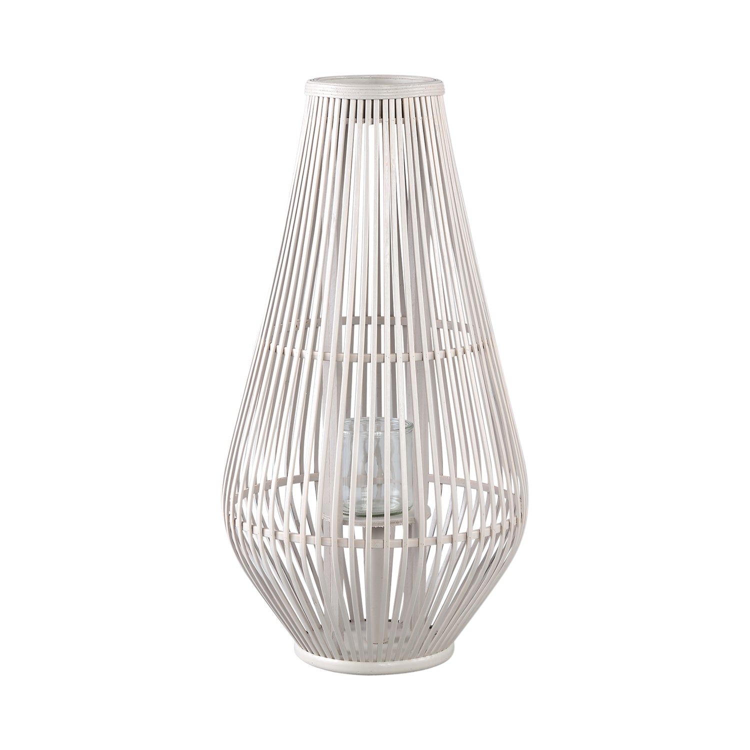 Lysia Zand Ronde Bamboe Lantaarn Met Glas Set Van 2 Stuks L - 2 Sets 68x35x35 cm