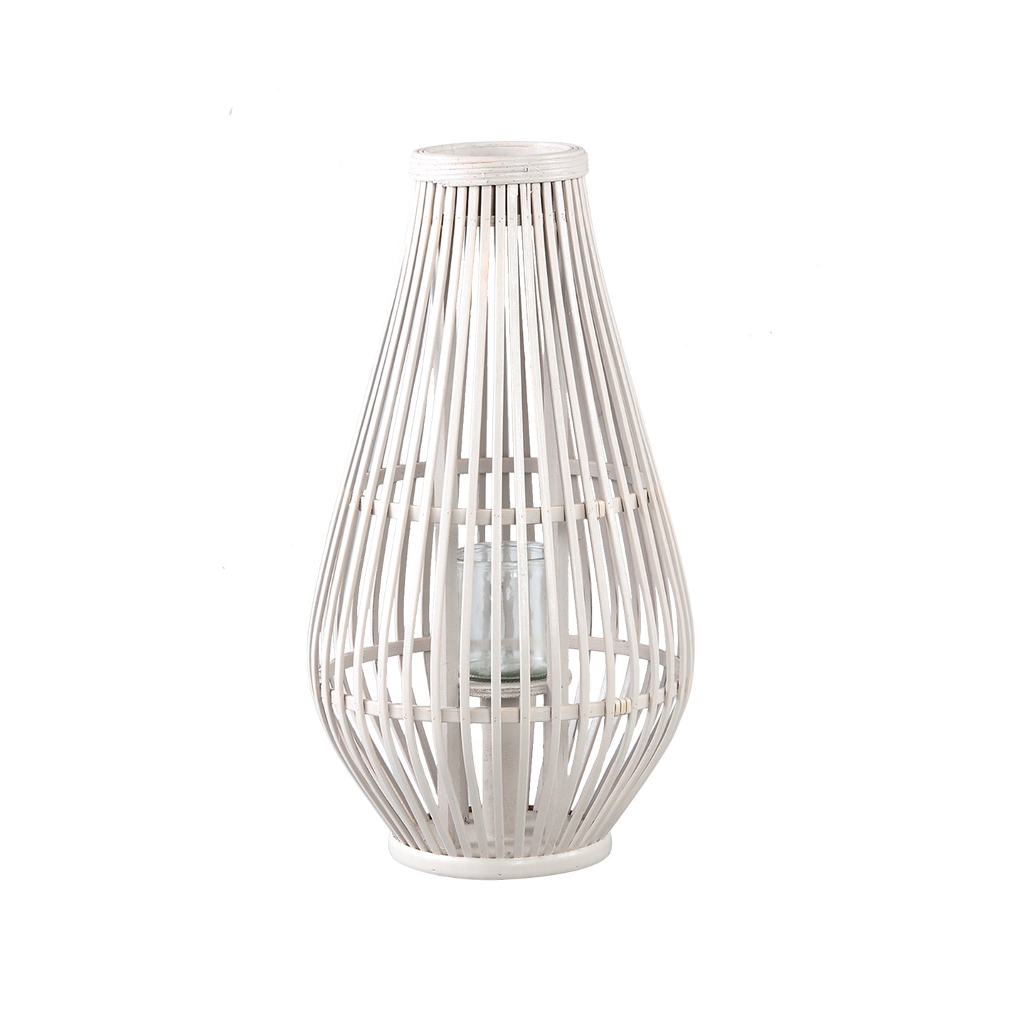 Lysia Zand Ronde Bamboe Lantaarn Met Glas Set Van 2 - 2 Sets 48x25x25 cm