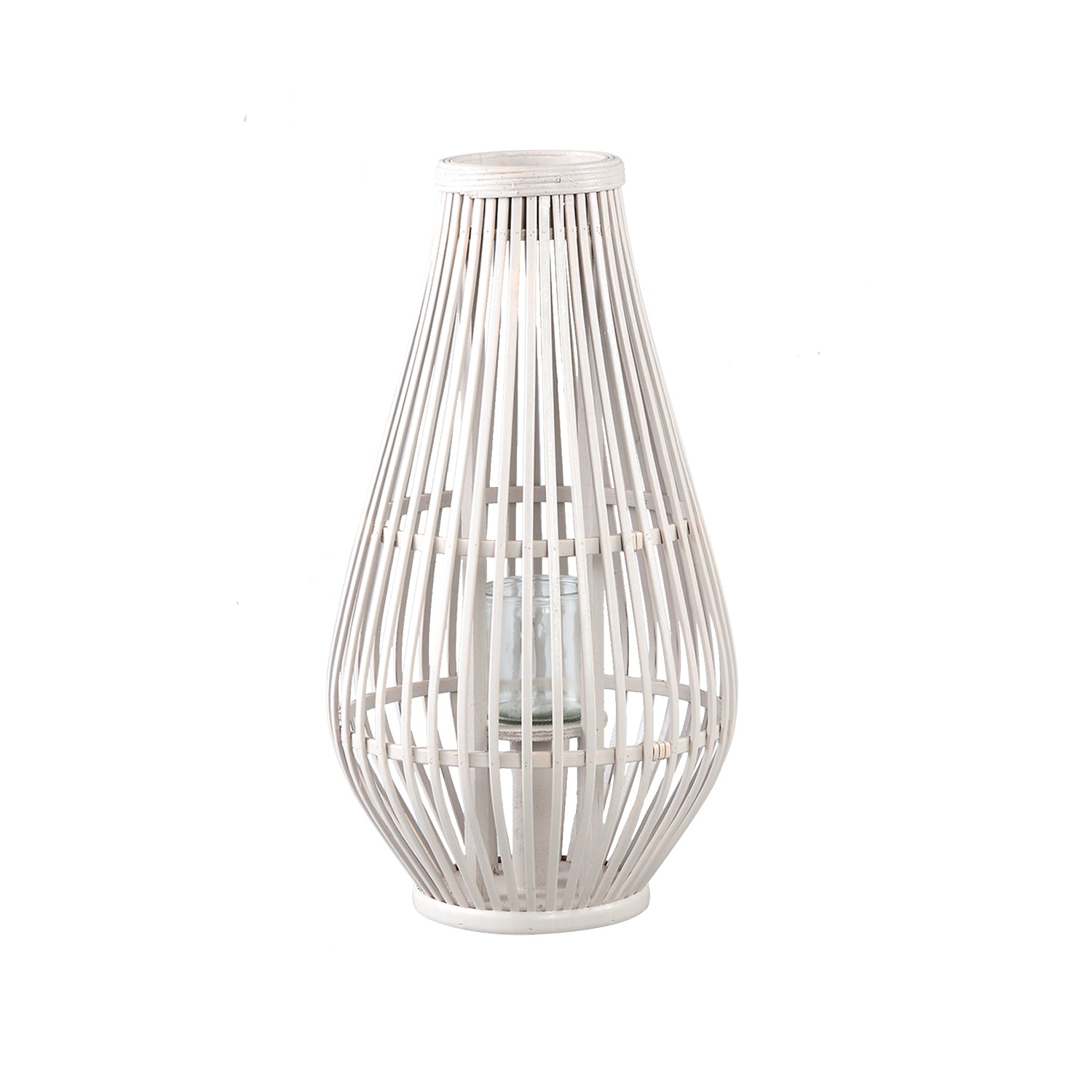 Lysia Zand Ronde Bamboe Lantaarn Met Glas Set Van 2 - 2 Sets 48x25x25 cm