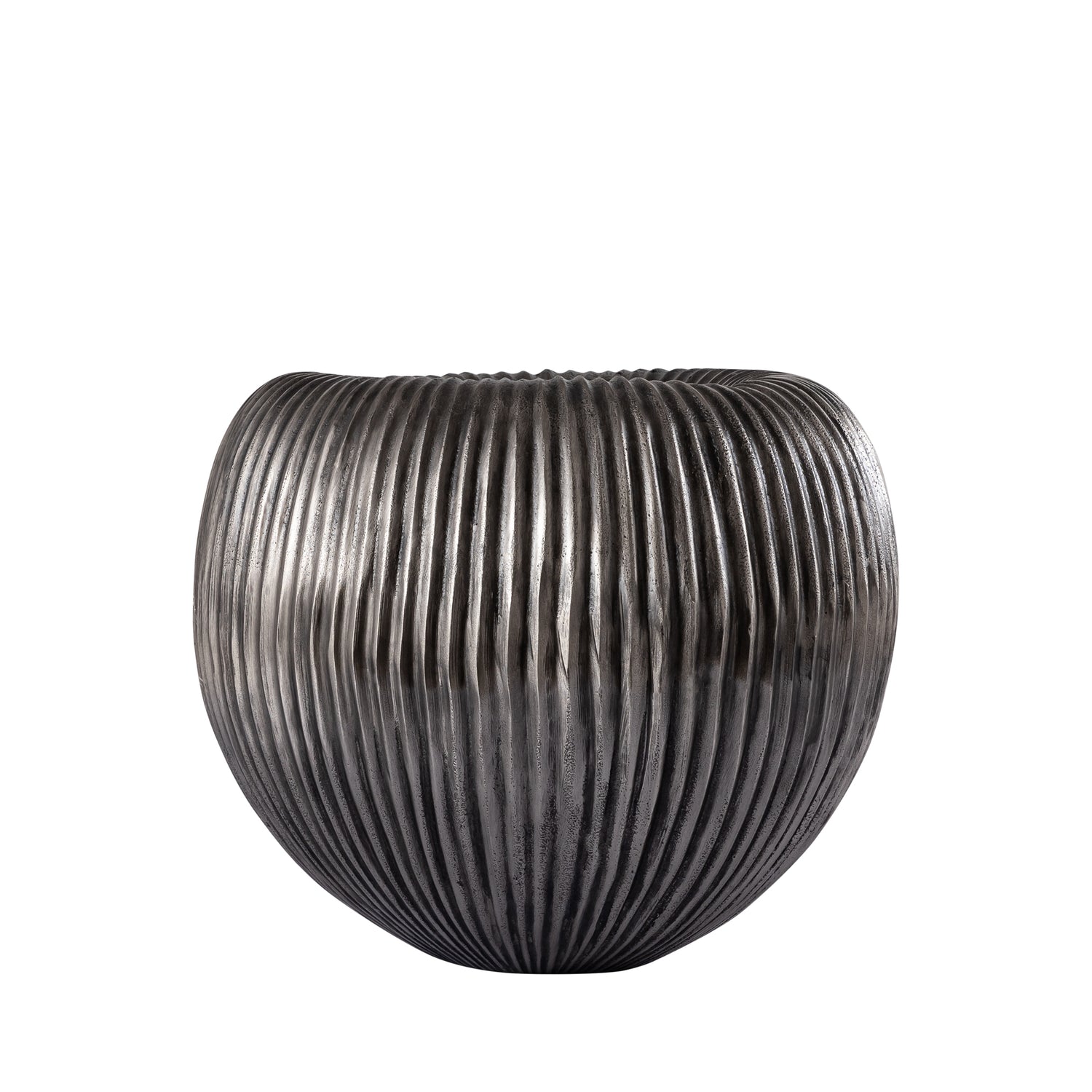 Russel Zilveren Aluminium Pot Laag Geribd Klein 30x32x32 cm