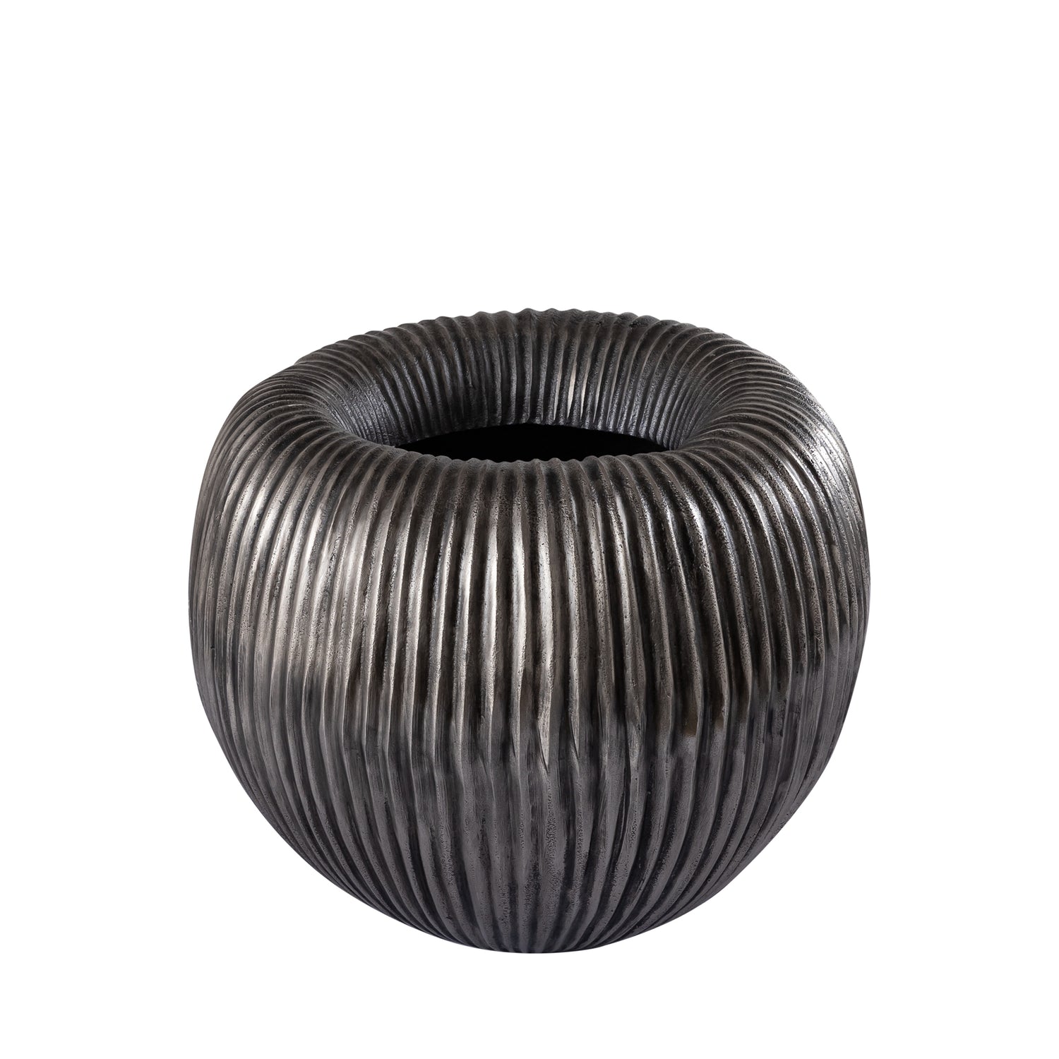 Russel Zilveren Aluminium Pot Laag Geribd Klein 30x32x32 cm