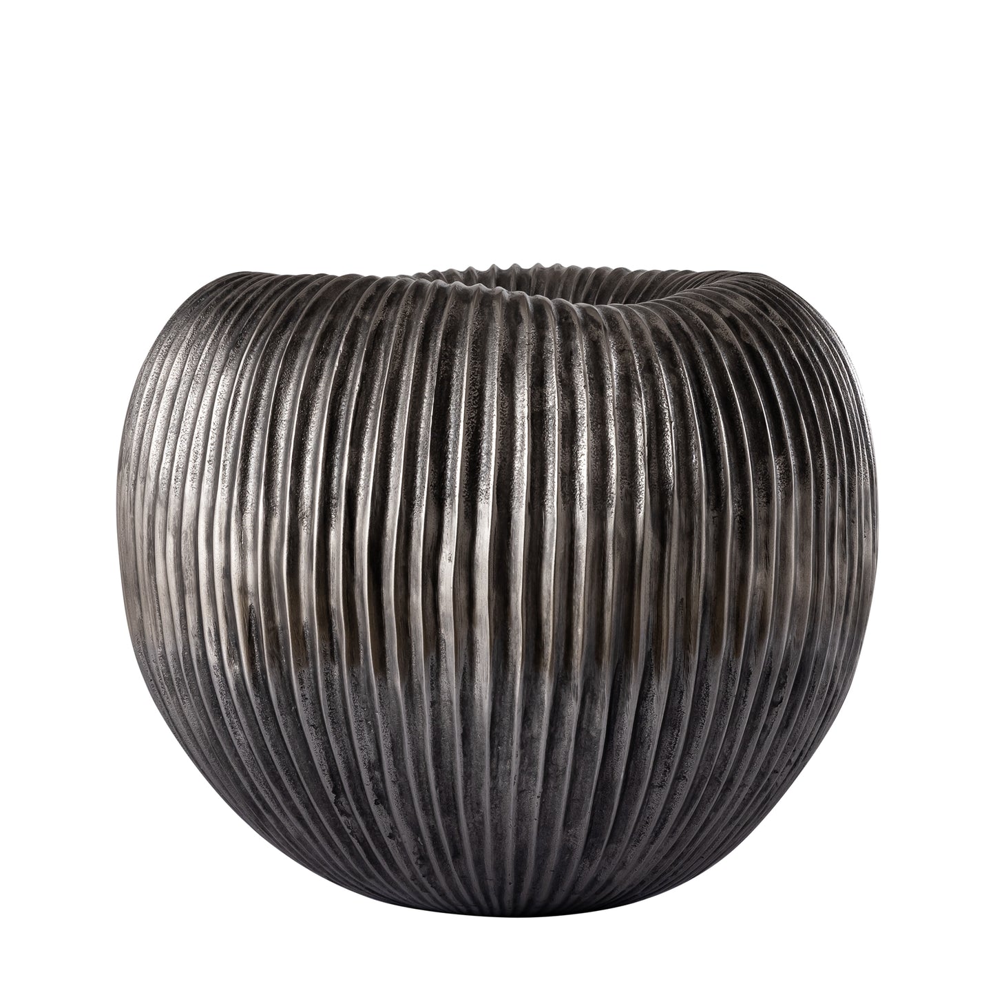 Russel Zilveren Aluminium Pot Laag Geribd Groot 34x40x40 cm