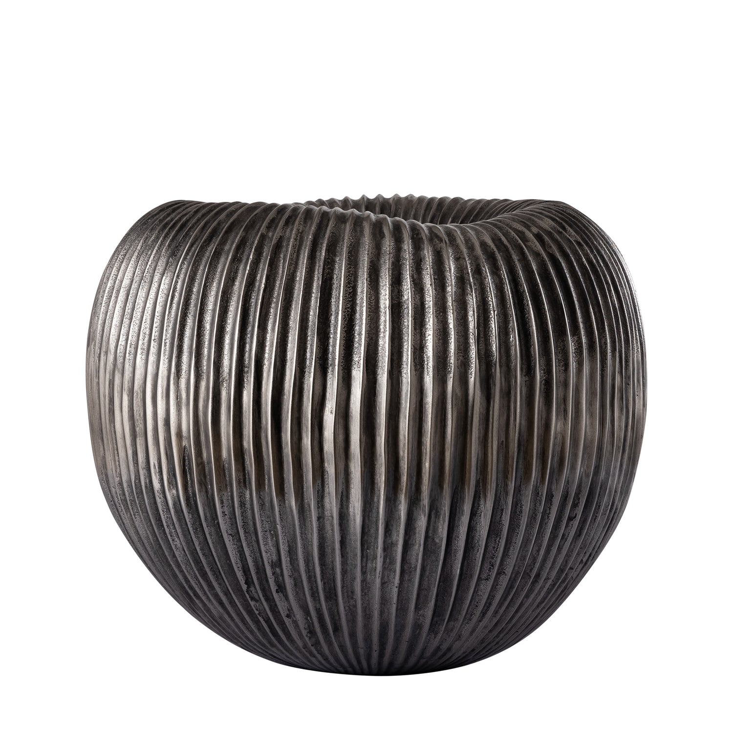 Russel Zilveren Aluminium Pot Laag Geribd Groot 34x40x40 cm