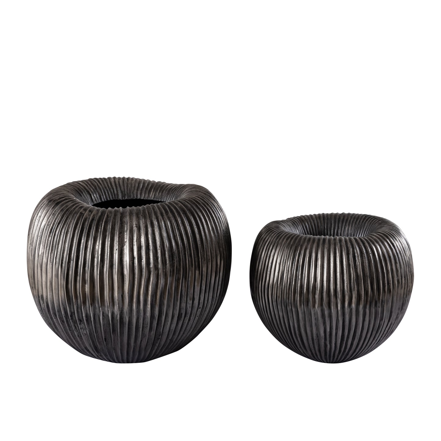 Russel Zilveren Aluminium Pot Laag Geribd Groot 34x40x40 cm