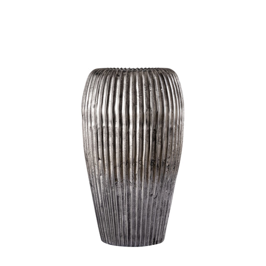 Russel Zilveren Aluminium Pot Hoog Geribd Klein 50x30x26 cm