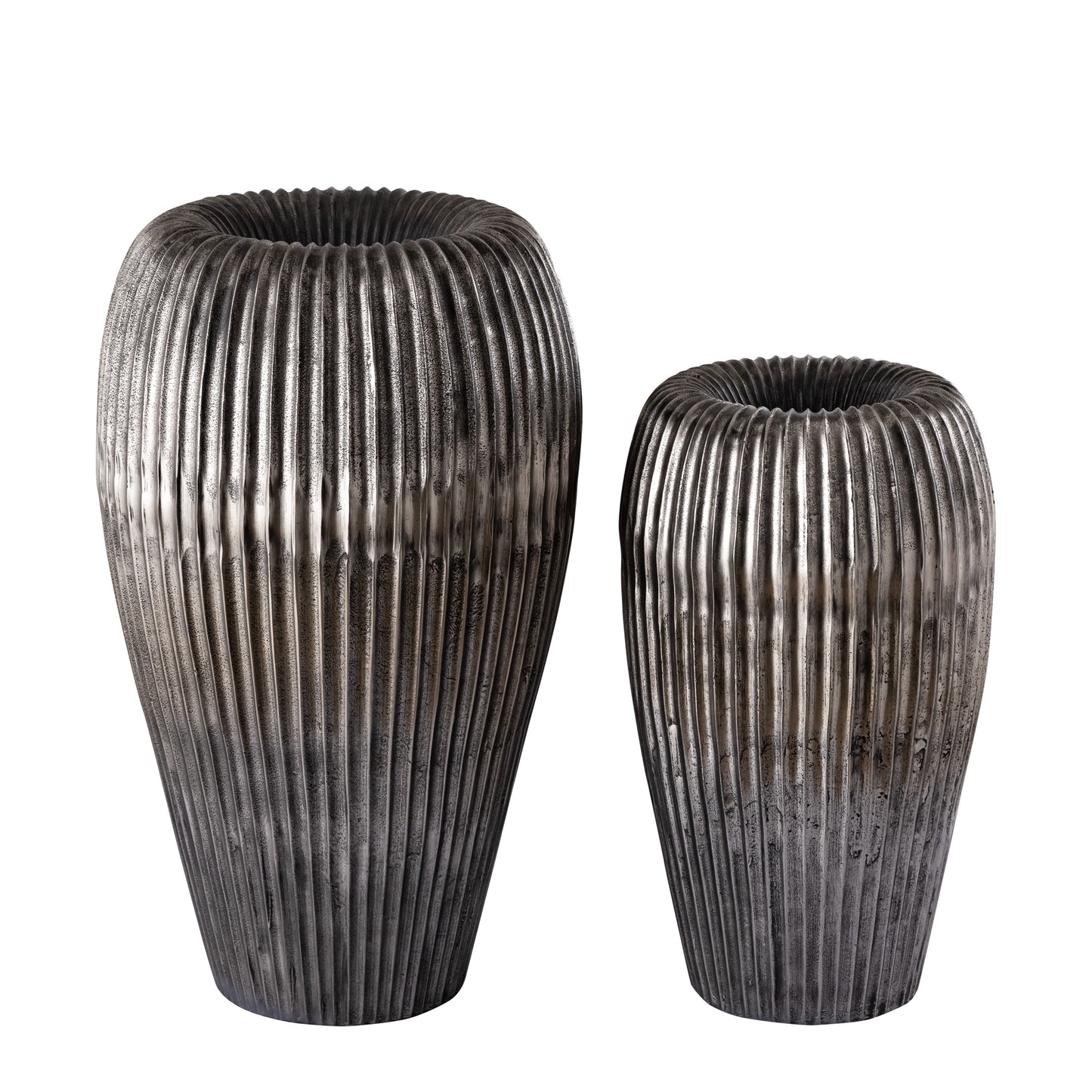 Russel Zilveren Aluminium Pot Hoog Geribd Klein 50x30x26 cm