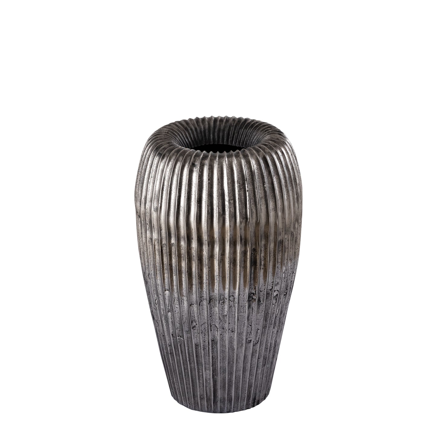 Russel Zilveren Aluminium Pot Hoog Geribd Klein 50x30x26 cm