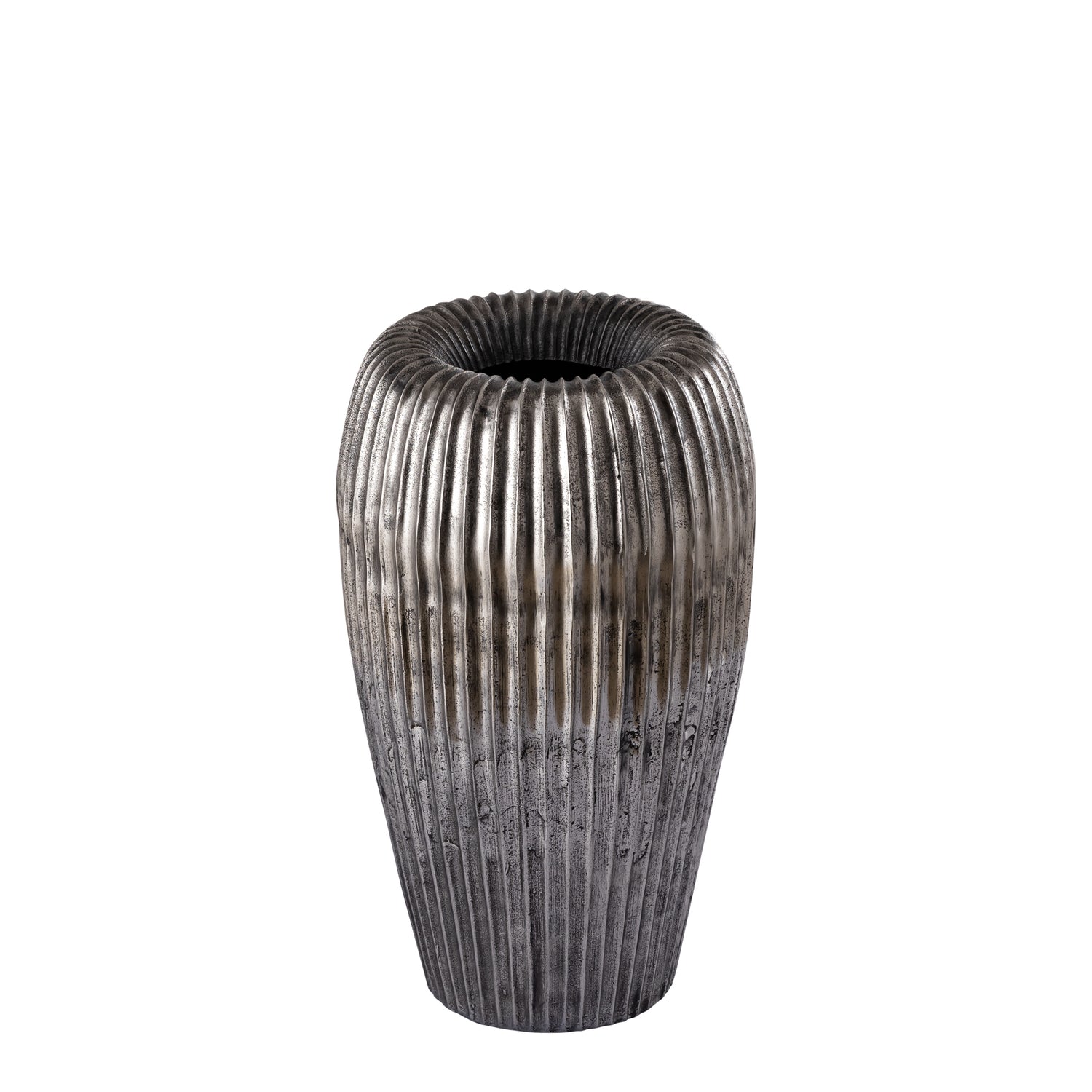 Russel Zilveren Aluminium Pot Hoog Geribd Klein 50x30x26 cm