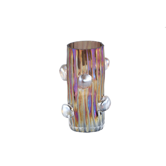 Parke Bruine Glazen Vaas Met Stippen Rond S 25.5x16x15.5 cm