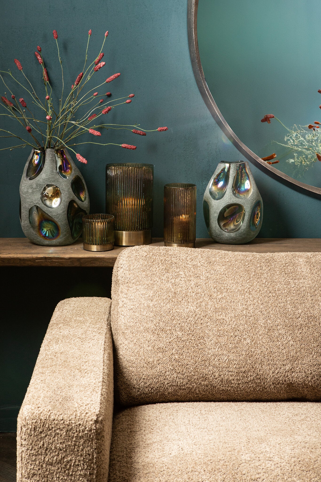 Kloi Green Solid Glass Vase Oily And Sandblasted S