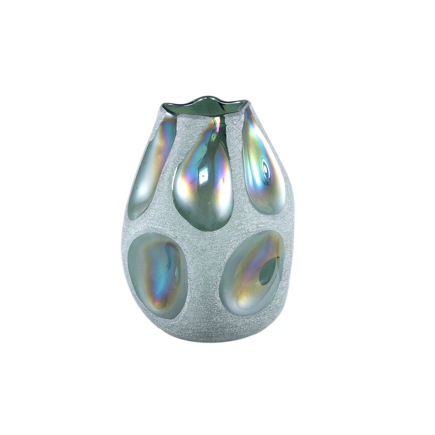 Kloi Groene Glazen Vaas met Oliefinish en Zandstraaling S 26x20x19.5 cm