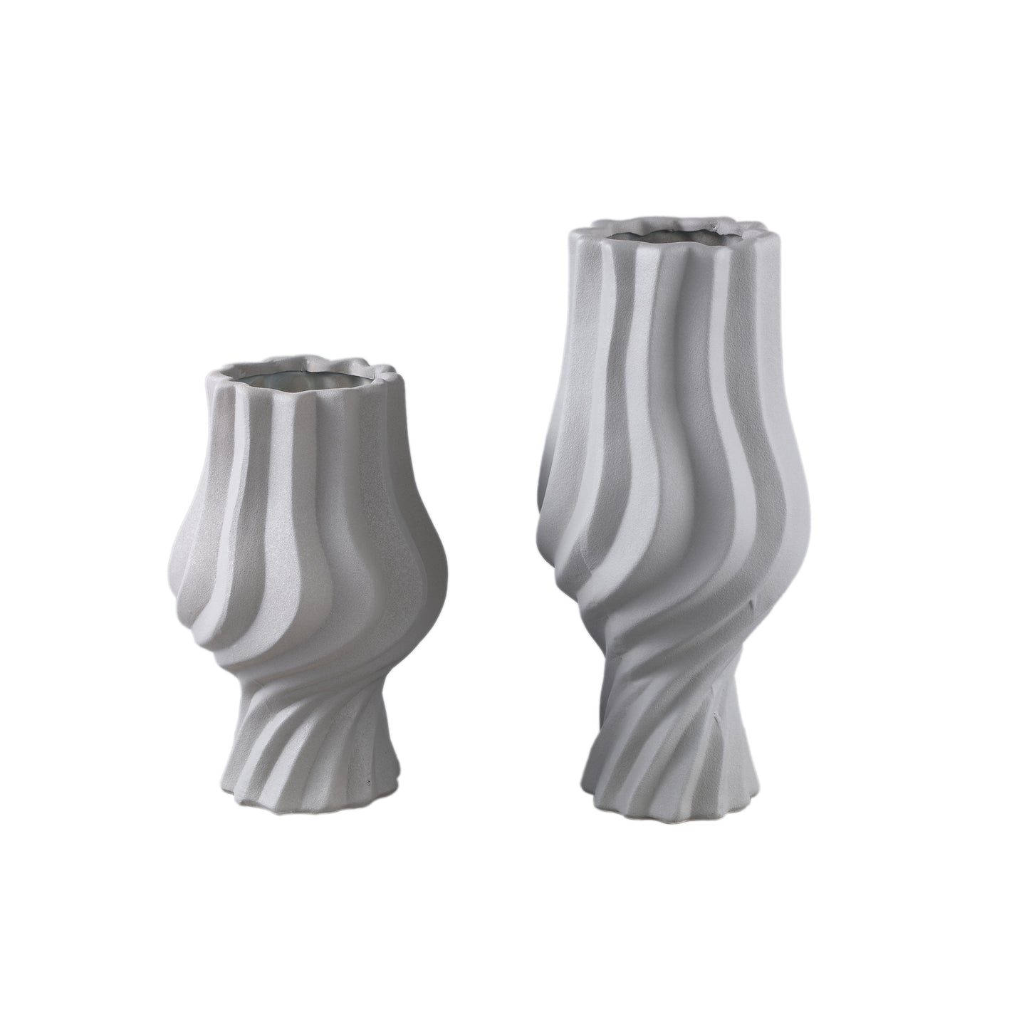 Clair Taupe Ceramic Matt Glazed Swirl Pot On FootL