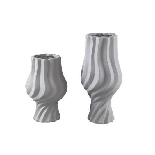 Clair Taupe Ceramic Matt Glazed Swirl Pot On FootS