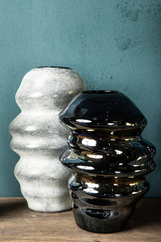 Orietta Blue Oily Look Glass Vase Wavy Round S