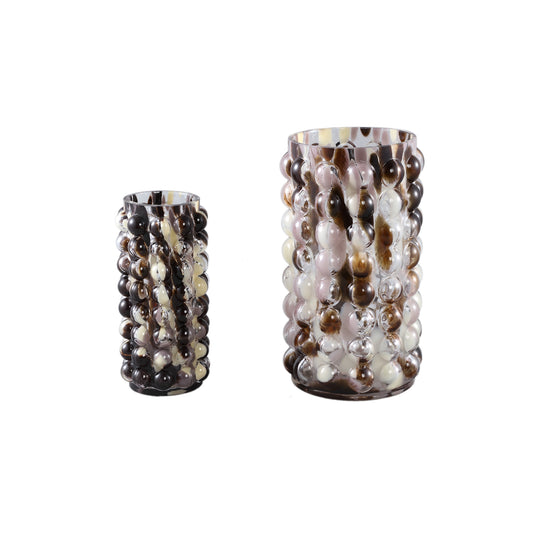 Aimin Bruine Gestippelde Glazen Vaas Mix Kleuren Rond S 20.5x11x11 cm