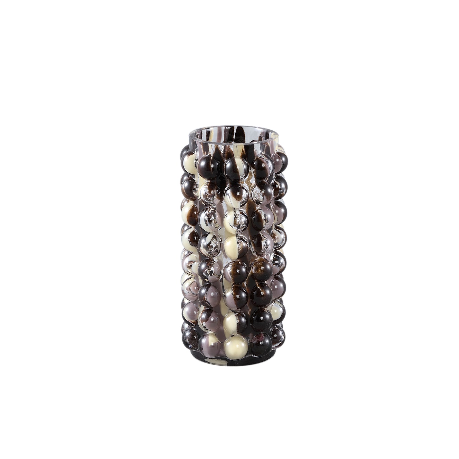 Aimin Bruine Gestippelde Glazen Vaas Mix Kleuren Rond S 20.5x11x11 cm
