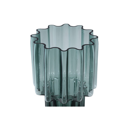 Maayan Groen Geribd Glas Vaas Brede Opening Rond L 35x18x18 cm