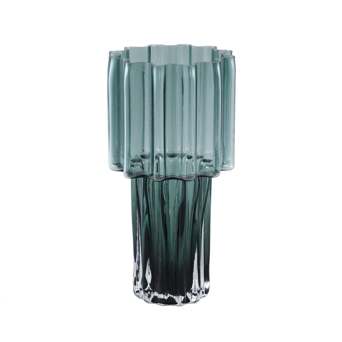 Maayan Groen Geribd Glas Vaas Brede Opening Rond L 35x18x18 cm