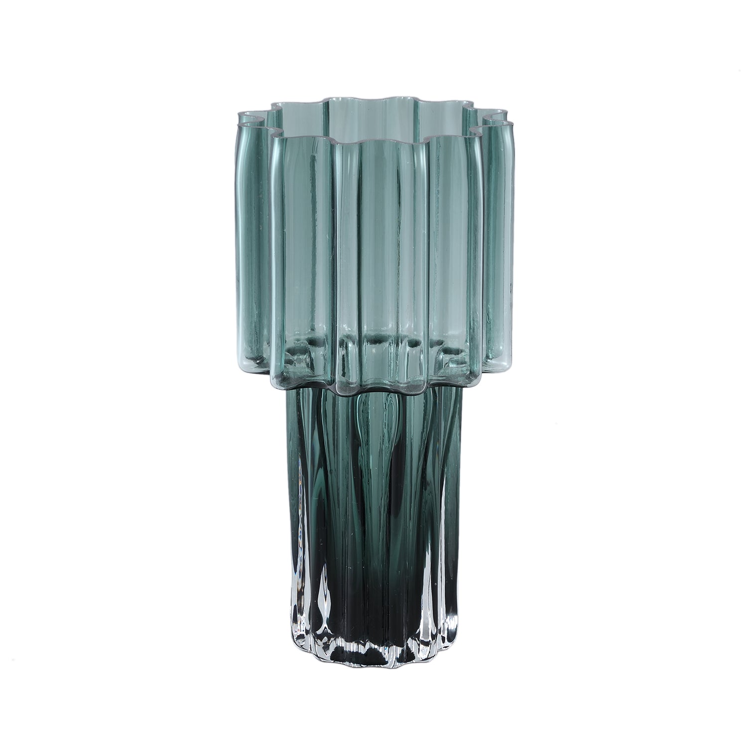 Maayan Groen Geribd Glas Vaas Brede Opening Rond L 35x18x18 cm