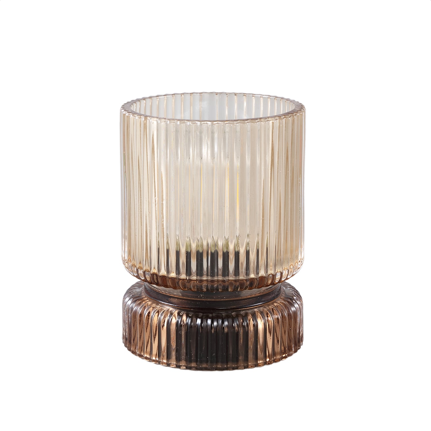 Comrad Gele Glazen Led-Licht Set van 6 Stuks met Geribde Structuur Rond - 6 Sets 12x9x9 cm