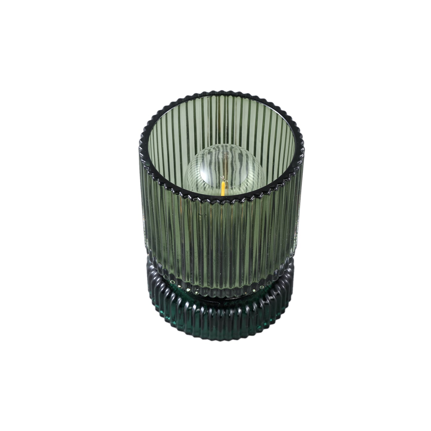 Comrad Groene Glazen LED-licht Met Ribstructuur Set Van 6 Stuks - 6 Sets 12x9x9 cm