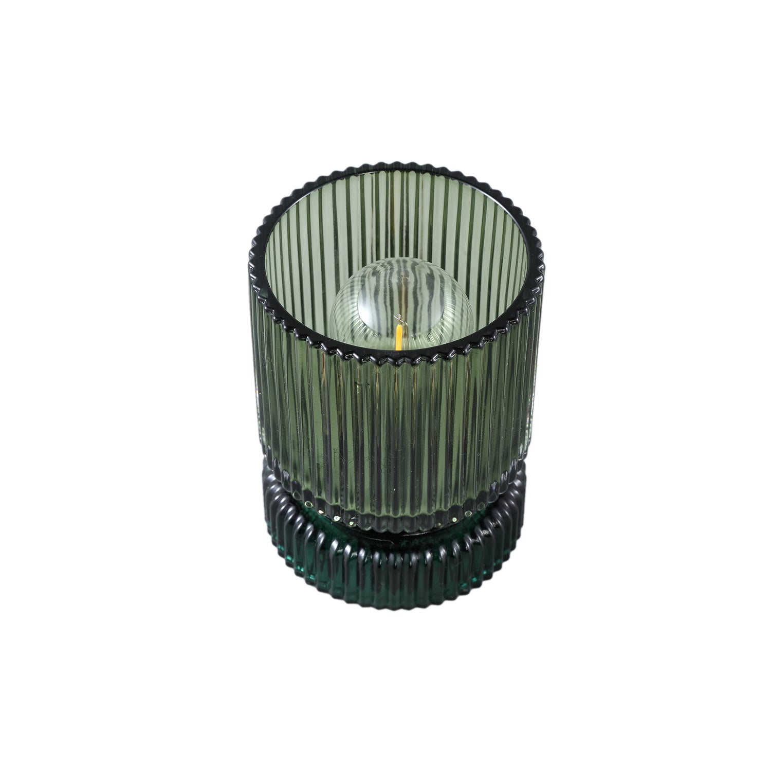 Comrad Groene Glazen LED-licht Met Ribstructuur Set Van 6 Stuks - 6 Sets 12x9x9 cm