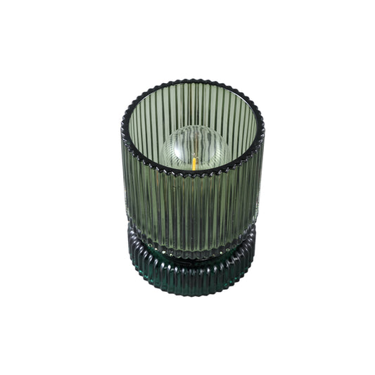 Comrad Groene Glazen LED-licht Met Ribstructuur Set Van 6 Stuks - 6 Sets 12x9x9 cm