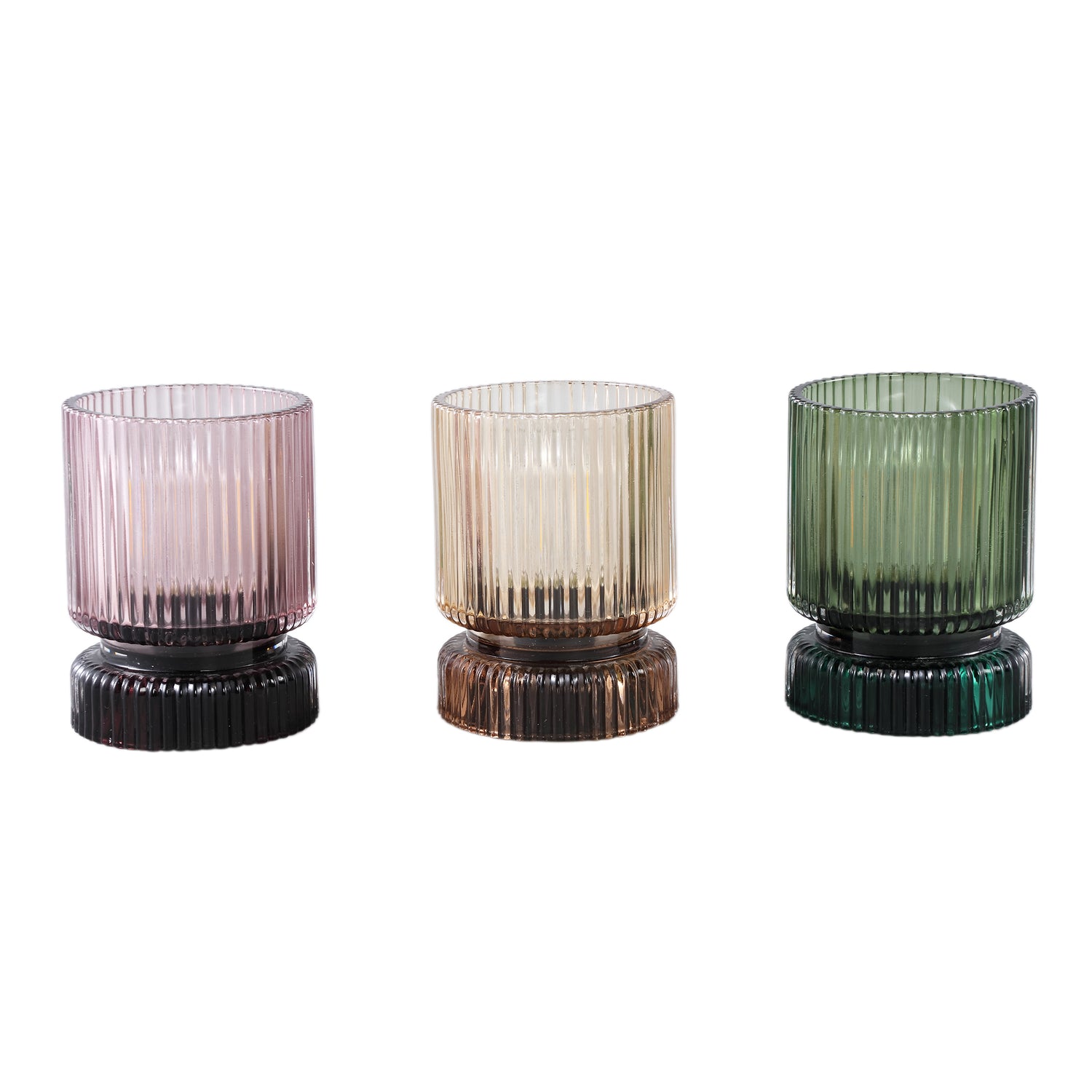 Comrad Groene Glazen LED-licht Met Ribstructuur Set Van 6 Stuks 12x9x9 cm