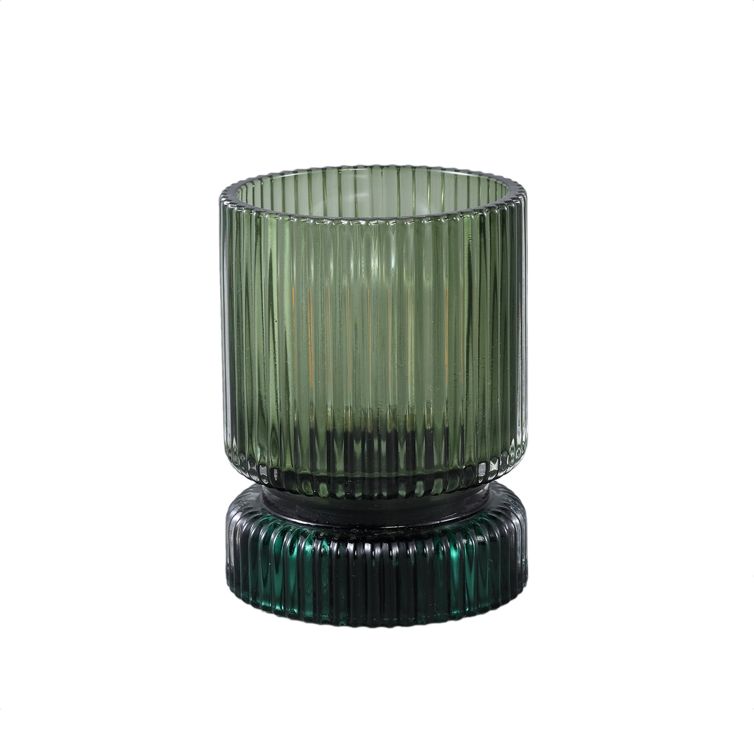 Comrad Groene Glazen LED-licht Met Ribstructuur Set Van 6 Stuks - 6 Sets 12x9x9 cm