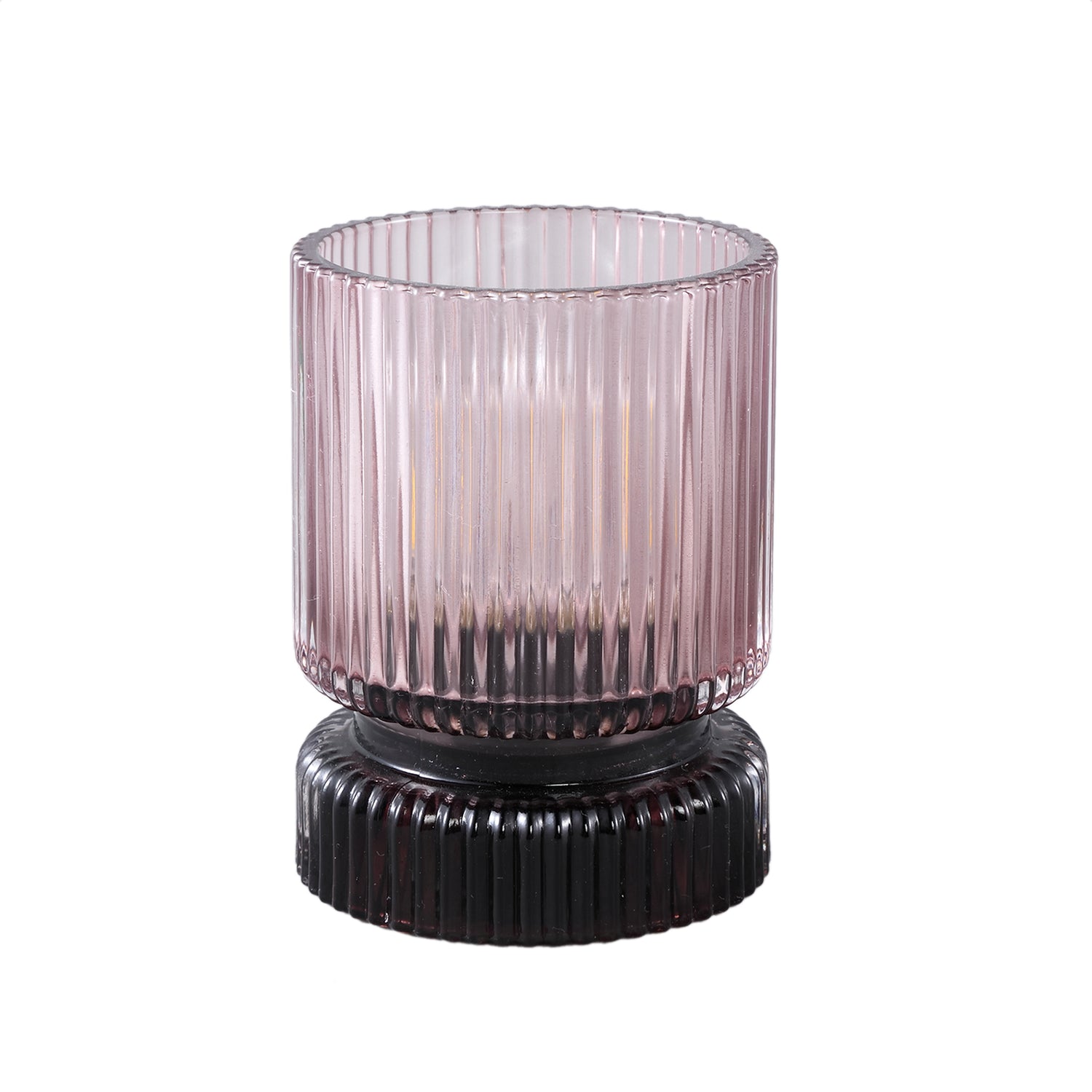 Comrad Roze Glazen LED-Licht met Ribbel Structuur Rond - Set van 6 Stuks - 6 Sets 12x9x9 cm