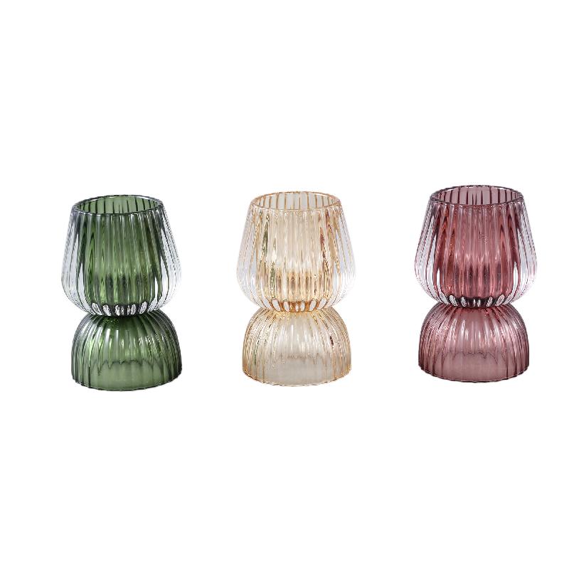 Comrad Roze Glazen Theelicht Ribbelstructuur Rond Set van 6 13x9x9 cm