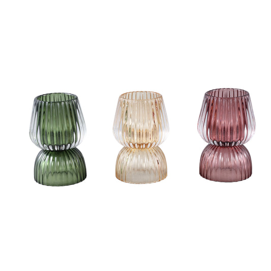 Comrad Groen Glazen Theelicht Geribde Structuur Rond Set van 6 13x9x9 cm