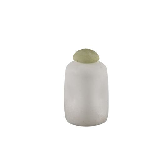 Karlie Witte Matte Glazen Bol Vaas Met Groen Accent 25x16x16 cm